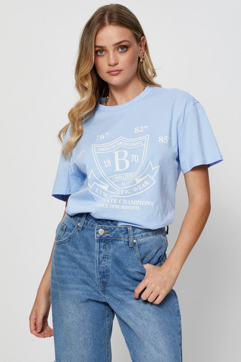 GRAPHIC T REGULAR Blue Graphic T Shirt Short Sleeve for Women by Ally