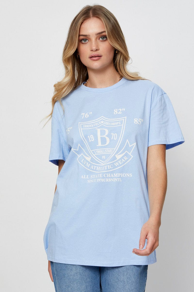 GRAPHIC T REGULAR Blue Graphic T Shirt Short Sleeve for Women by Ally