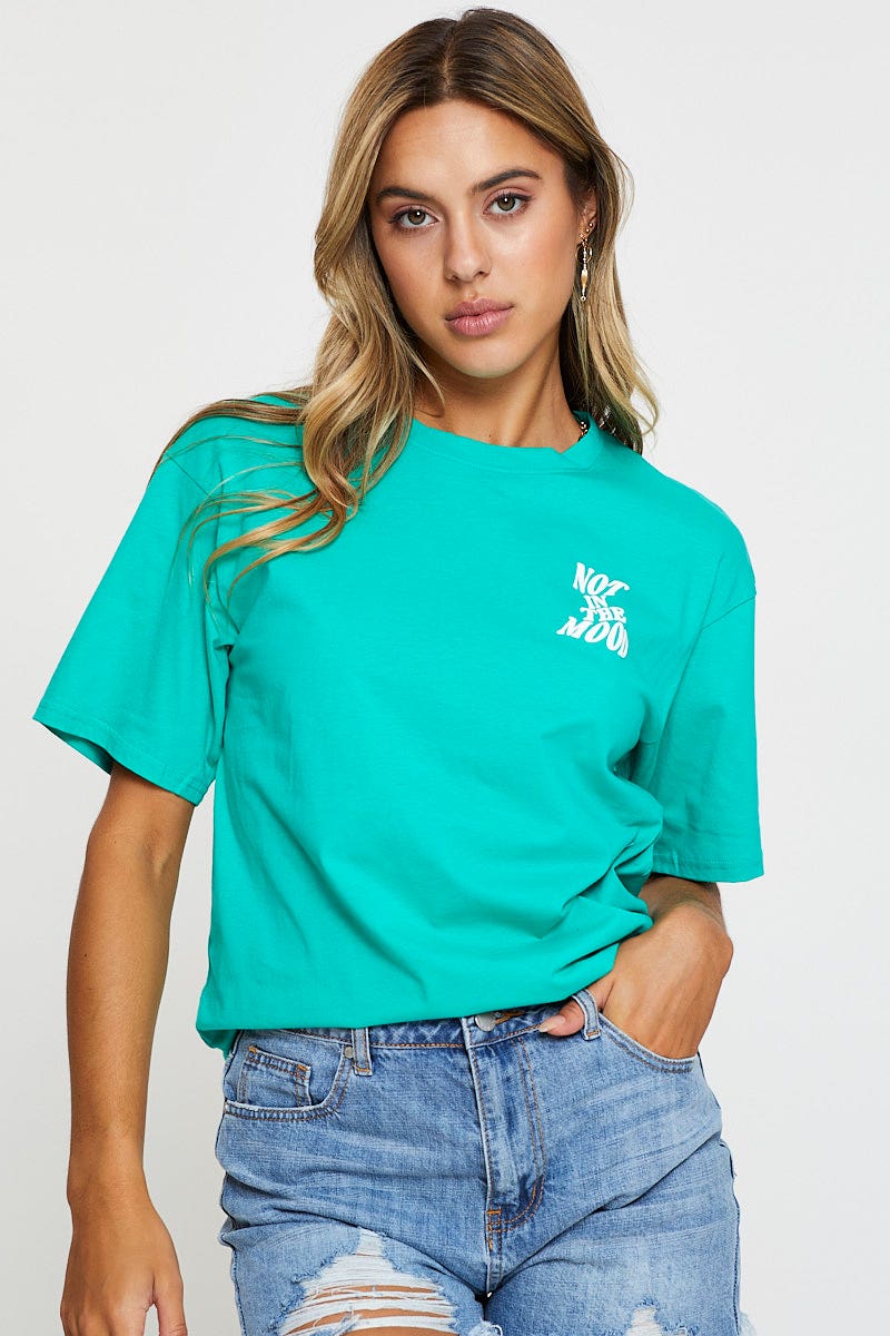 GRAPHIC T REGULAR Green Graphic T Shirt Short Sleeve for Women by Ally