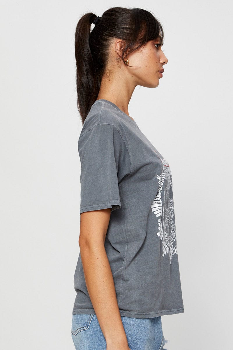 GRAPHIC T REGULAR Grey Graphic T Shirt Short Sleeve for Women by Ally