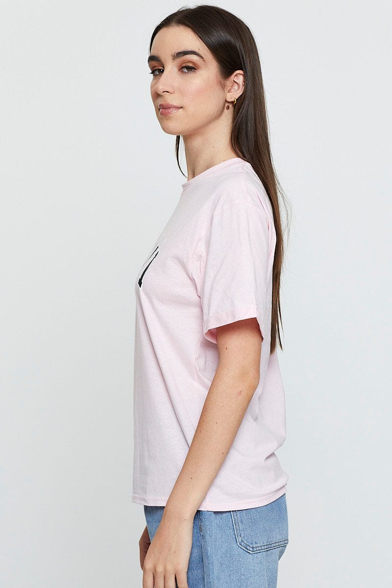 GRAPHIC T REGULAR Pink Graphic T Shirt Short Sleeve for Women by Ally