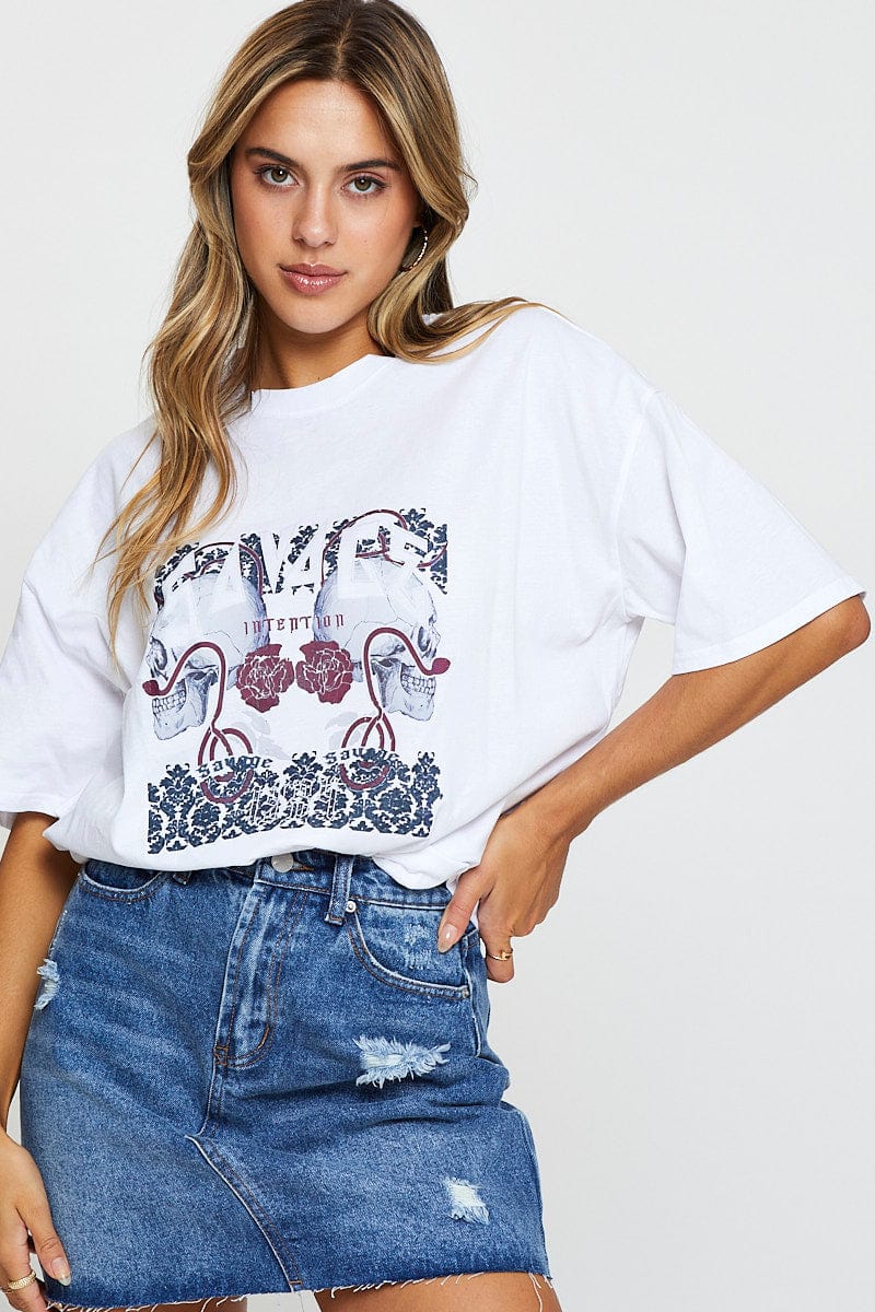 GRAPHIC T REGULAR White Graphic T Shirt Short Sleeve for Women by Ally