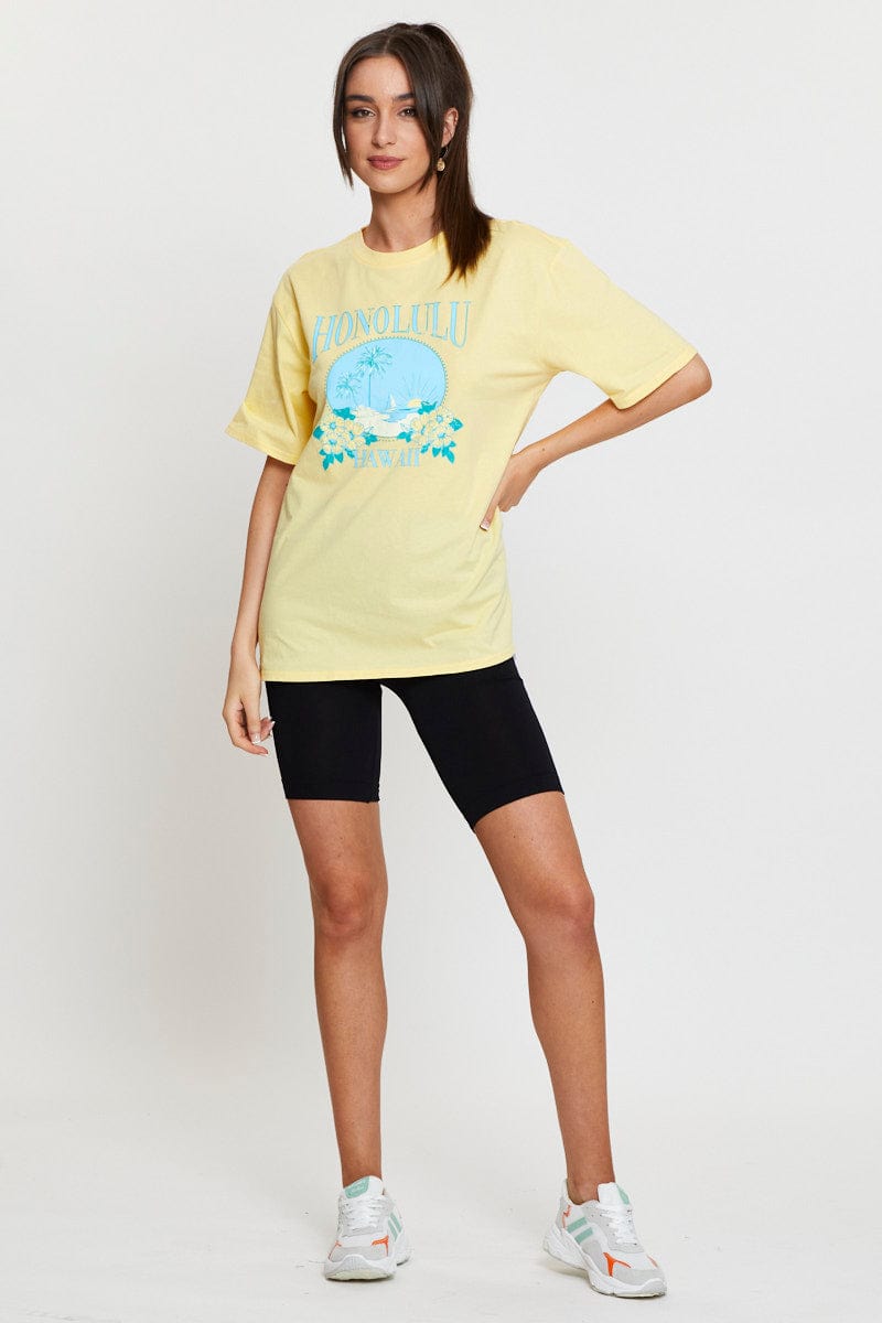 GRAPHIC T REGULAR Yellow Graphic T Shirt Short Sleeve for Women by Ally