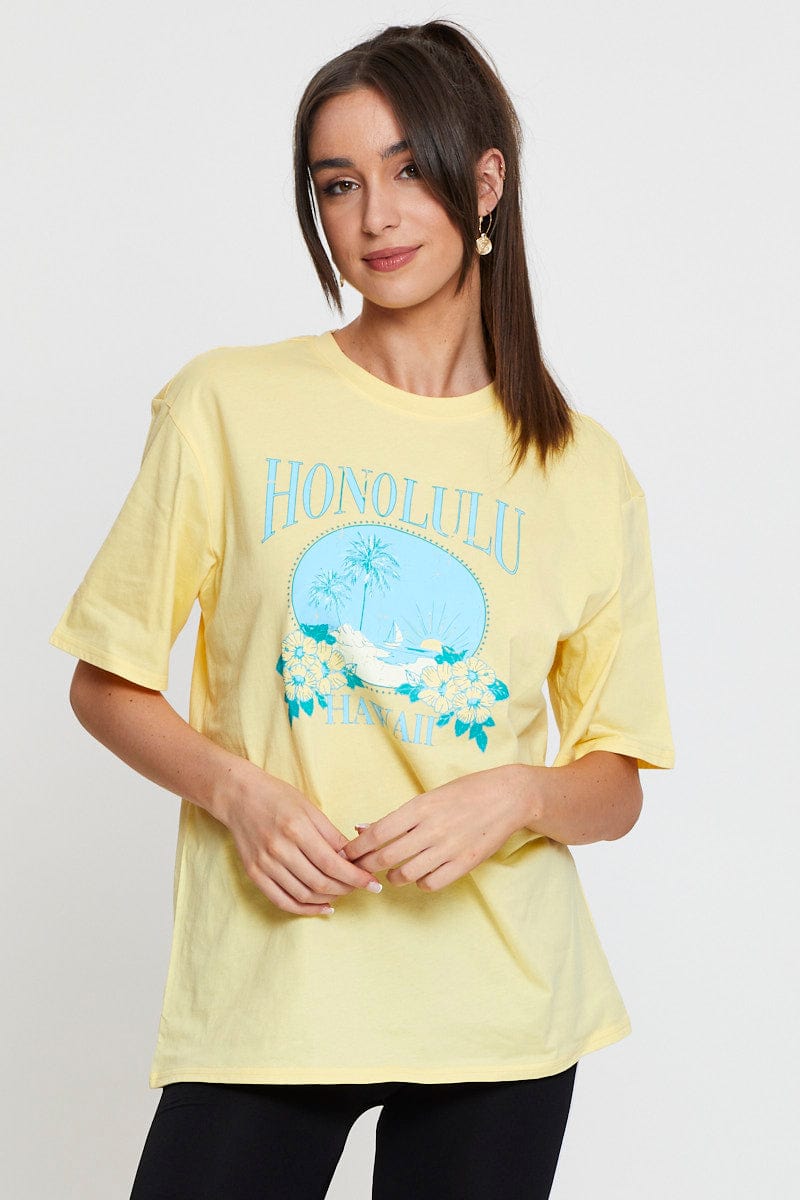 GRAPHIC T REGULAR Yellow Graphic T Shirt Short Sleeve for Women by Ally