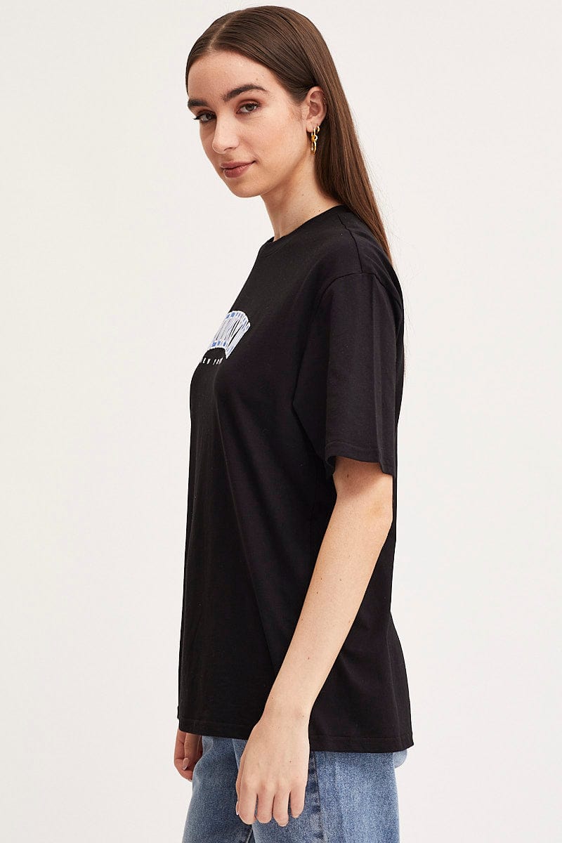 GRAPHIC T TUNIC Black Graphic T Shirt Short Sleeve Embroided for Women by Ally
