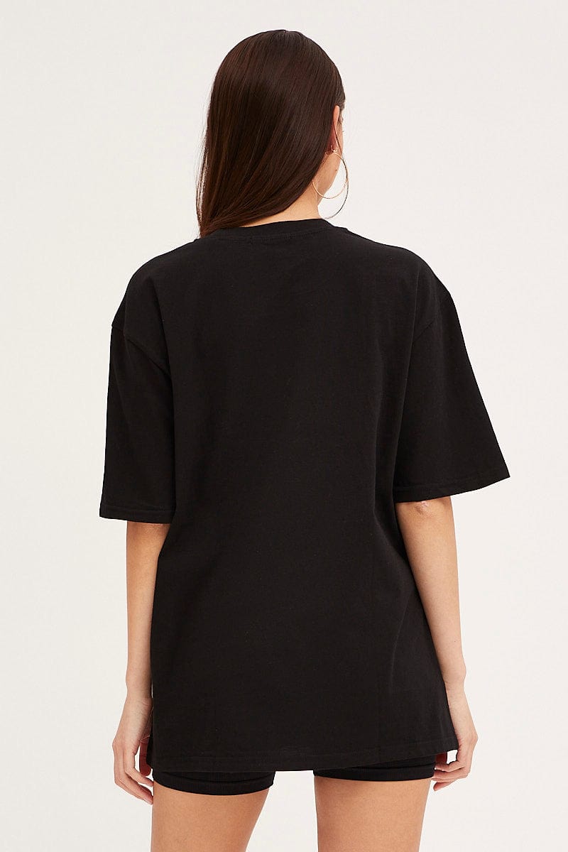 GRAPHIC TEE Black Chicago Tee Short Sleeve  Round Neck Embroidered for Women by Ally