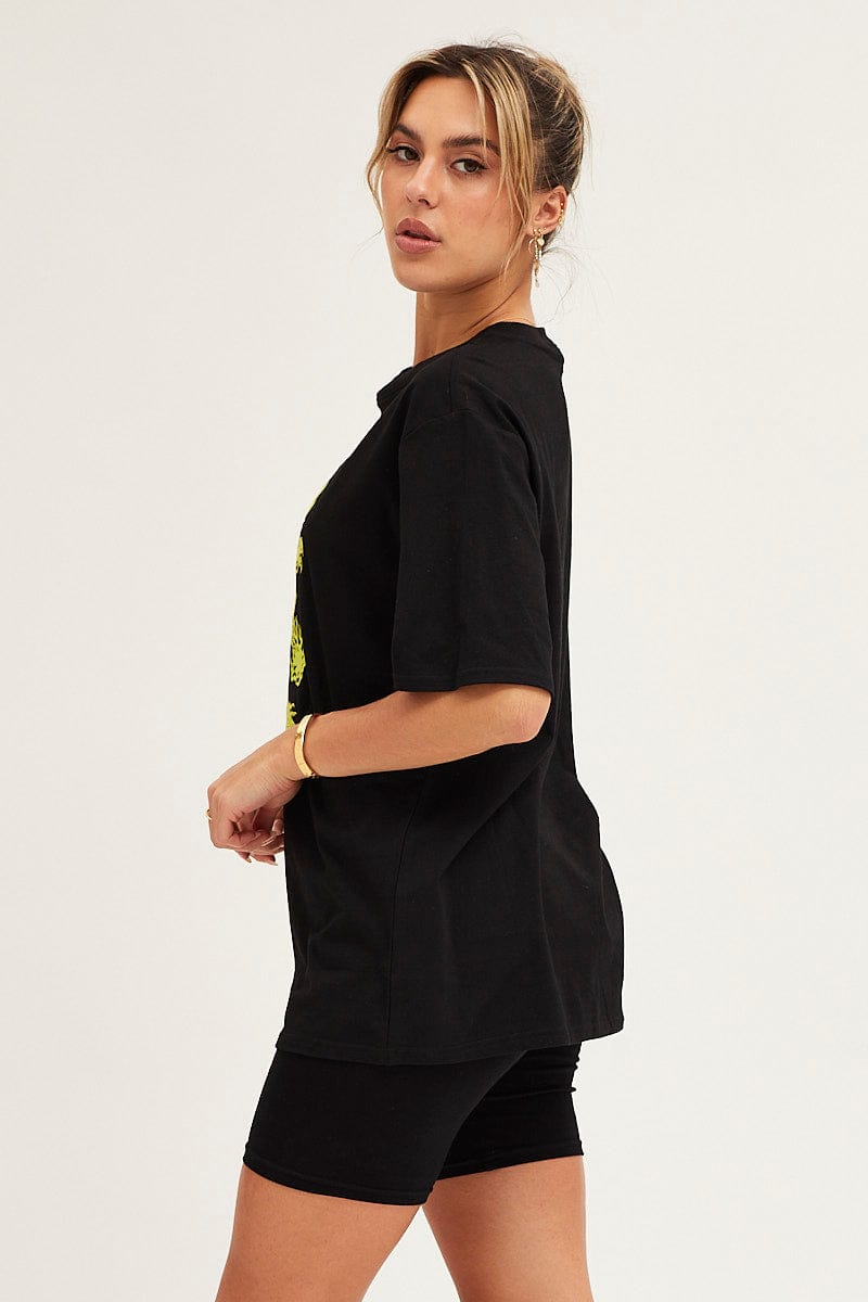 GRAPHIC TEE Black Crew Neck Oversized Graphic T-Shirt for Women by Ally