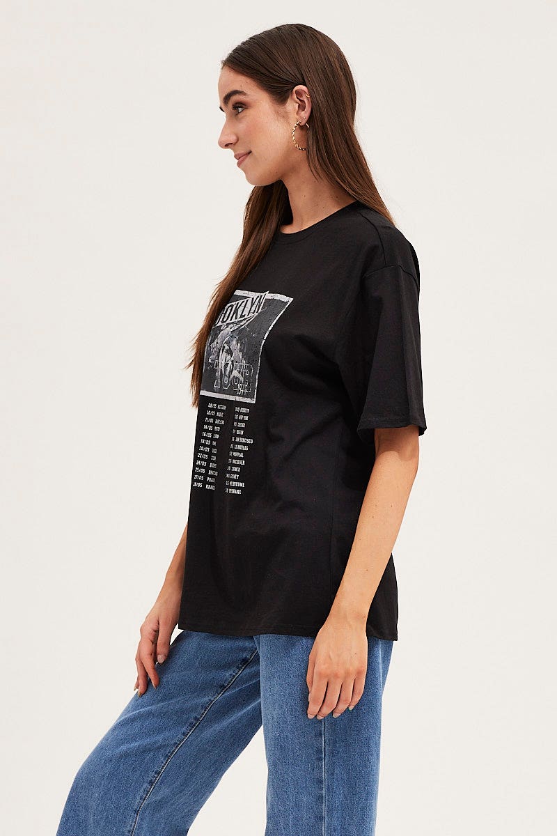 GRAPHIC TEE Black Crew Neck Oversized Graphic T-Shirt for Women by Ally