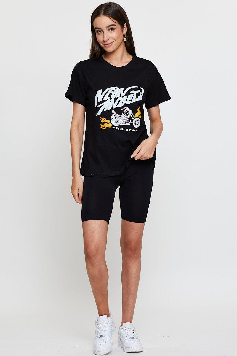 GRAPHIC TEE Black Graphic T Shirt Short Sleeve for Women by Ally