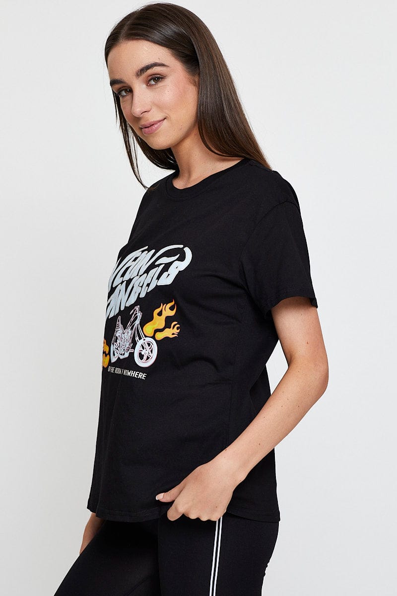 GRAPHIC TEE Black Graphic T Shirt Short Sleeve for Women by Ally