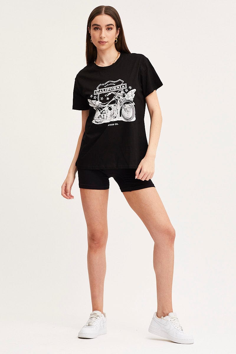 GRAPHIC TEE Black Graphic T Shirt Short Sleeve for Women by Ally