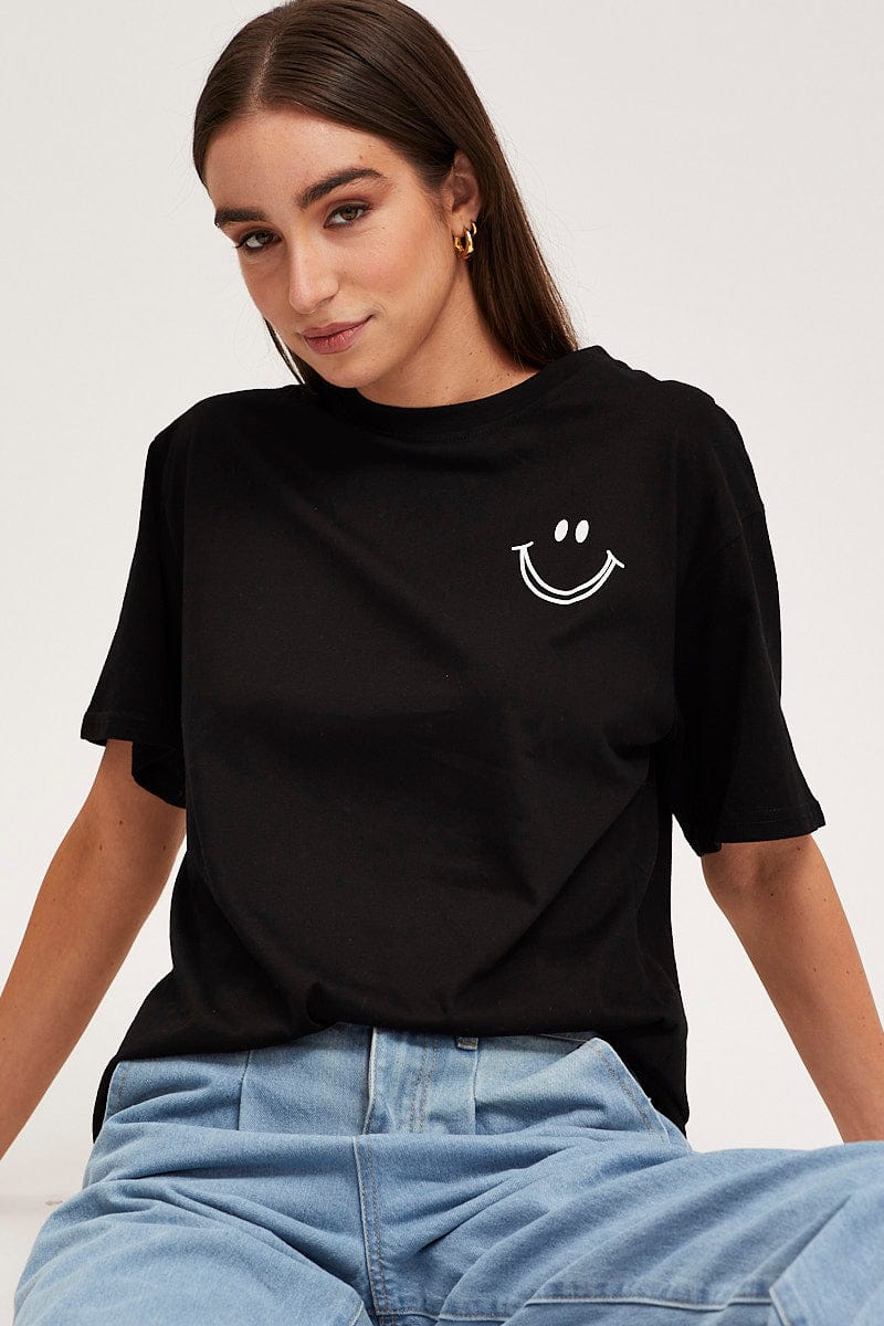 GRAPHIC TEE Black Graphic T Shirt Short Sleeve for Women by Ally