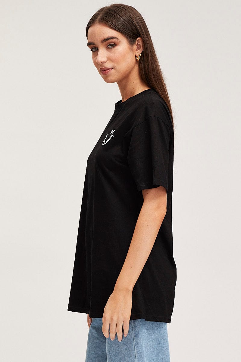 GRAPHIC TEE Black Graphic T Shirt Short Sleeve for Women by Ally