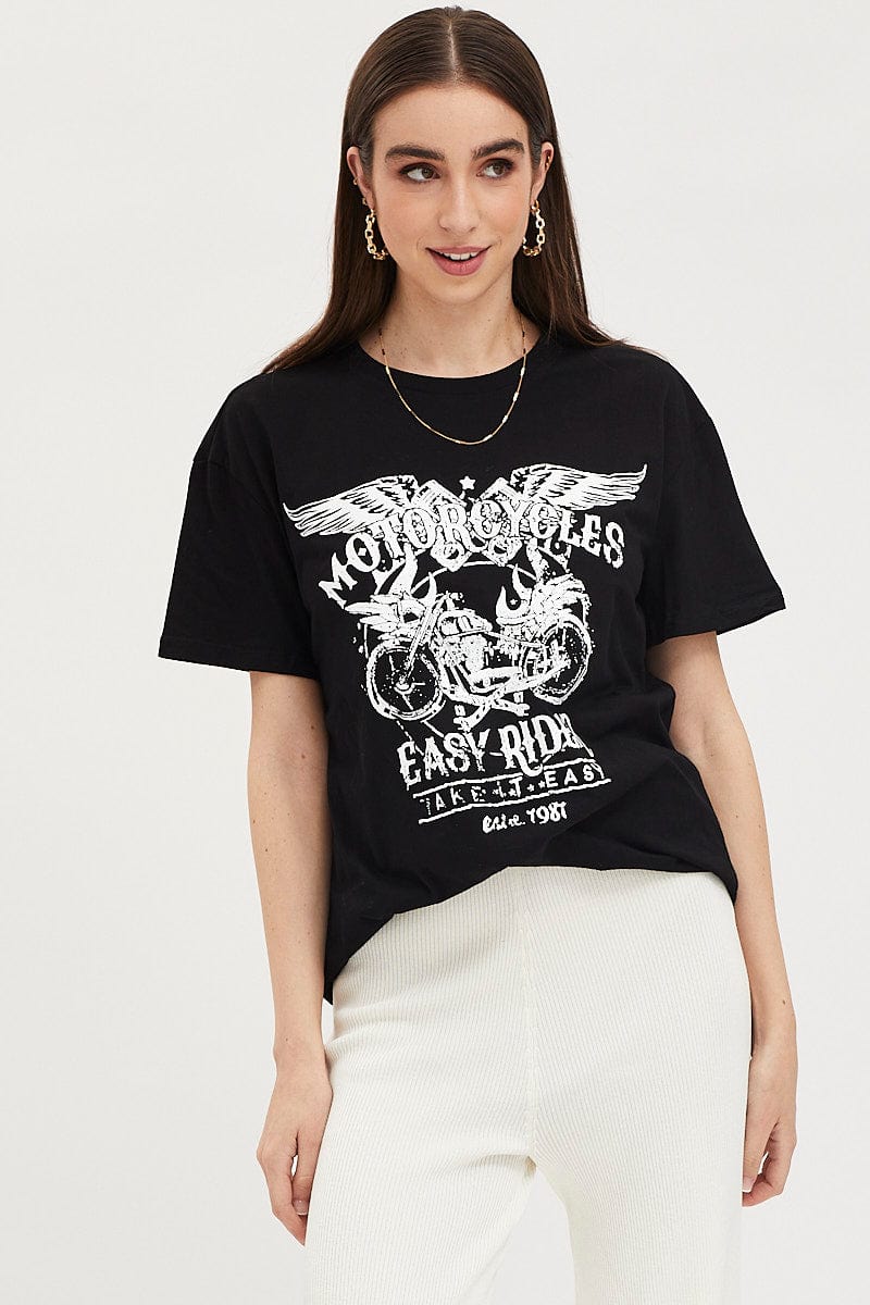 GRAPHIC TEE Black Graphic T Shirt Short Sleeve for Women by Ally