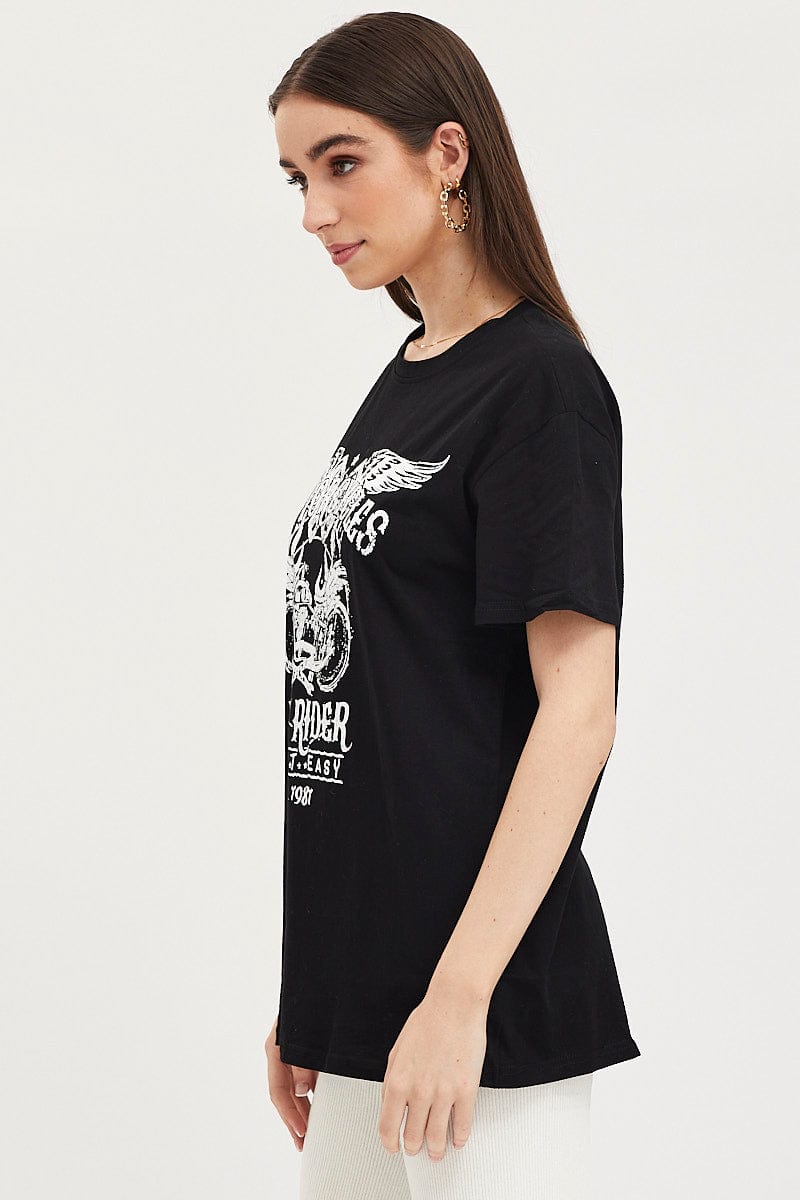 GRAPHIC TEE Black Graphic T Shirt Short Sleeve for Women by Ally