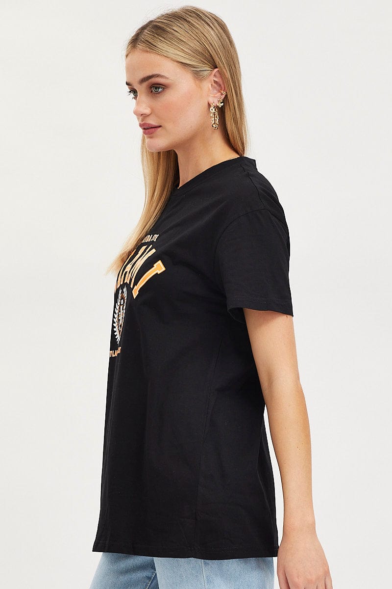 GRAPHIC TEE Black Graphic T Shirt Short Sleeve for Women by Ally