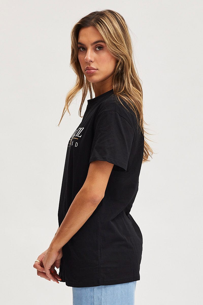 GRAPHIC TEE Black Graphic T Shirt Short Sleeve for Women by Ally