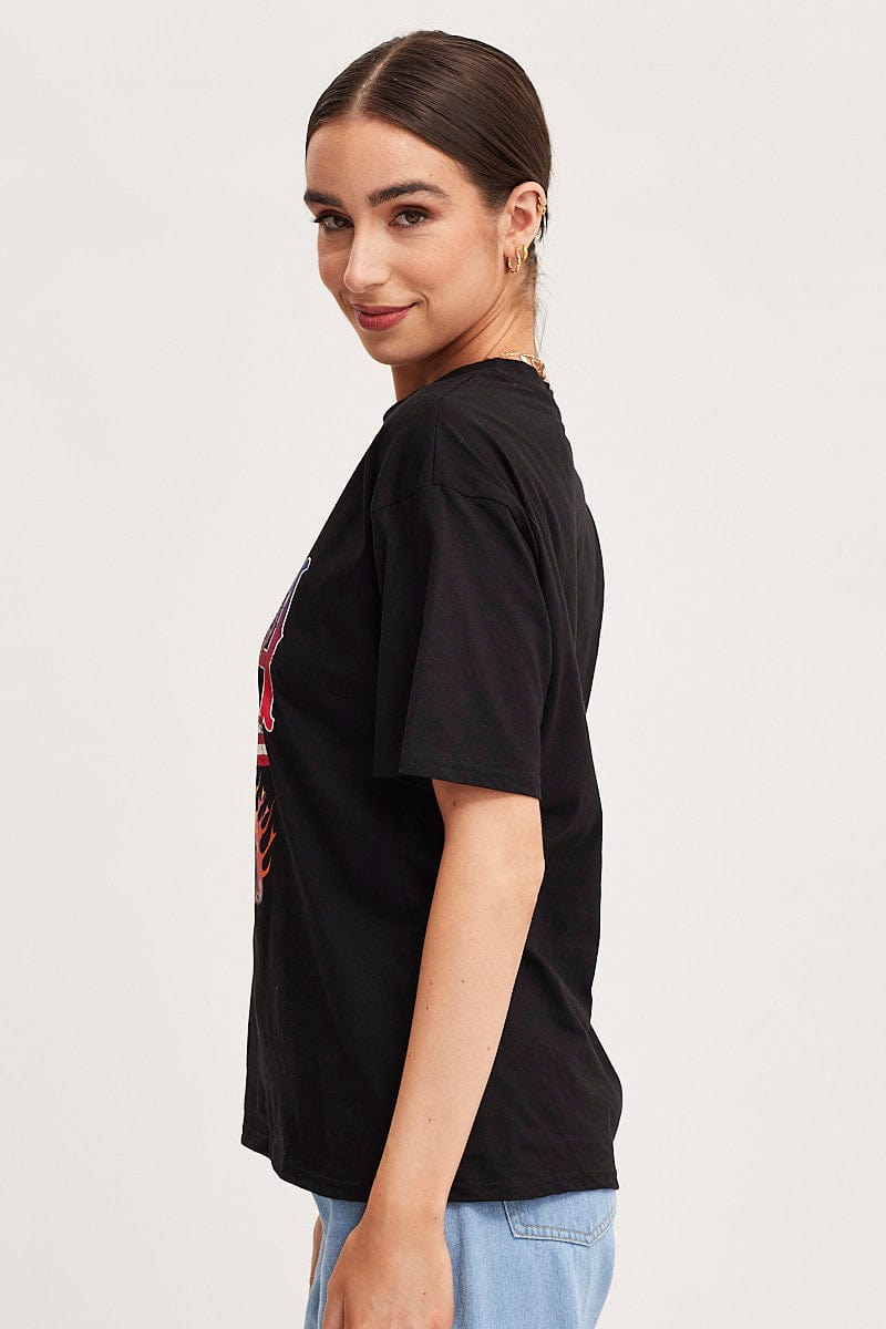 GRAPHIC TEE Black Graphic T Shirt Short Sleeve for Women by Ally