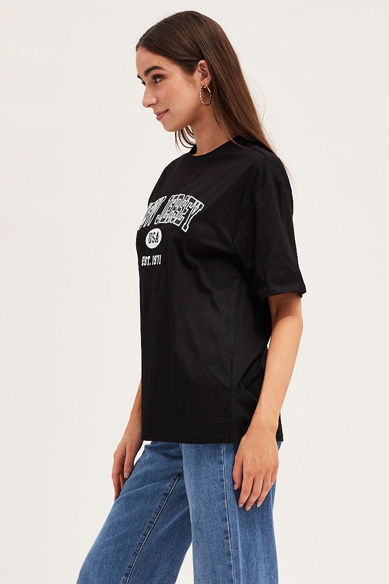 GRAPHIC TEE Black Short Sleeve Embroidered Graphic Tee for Women by Ally