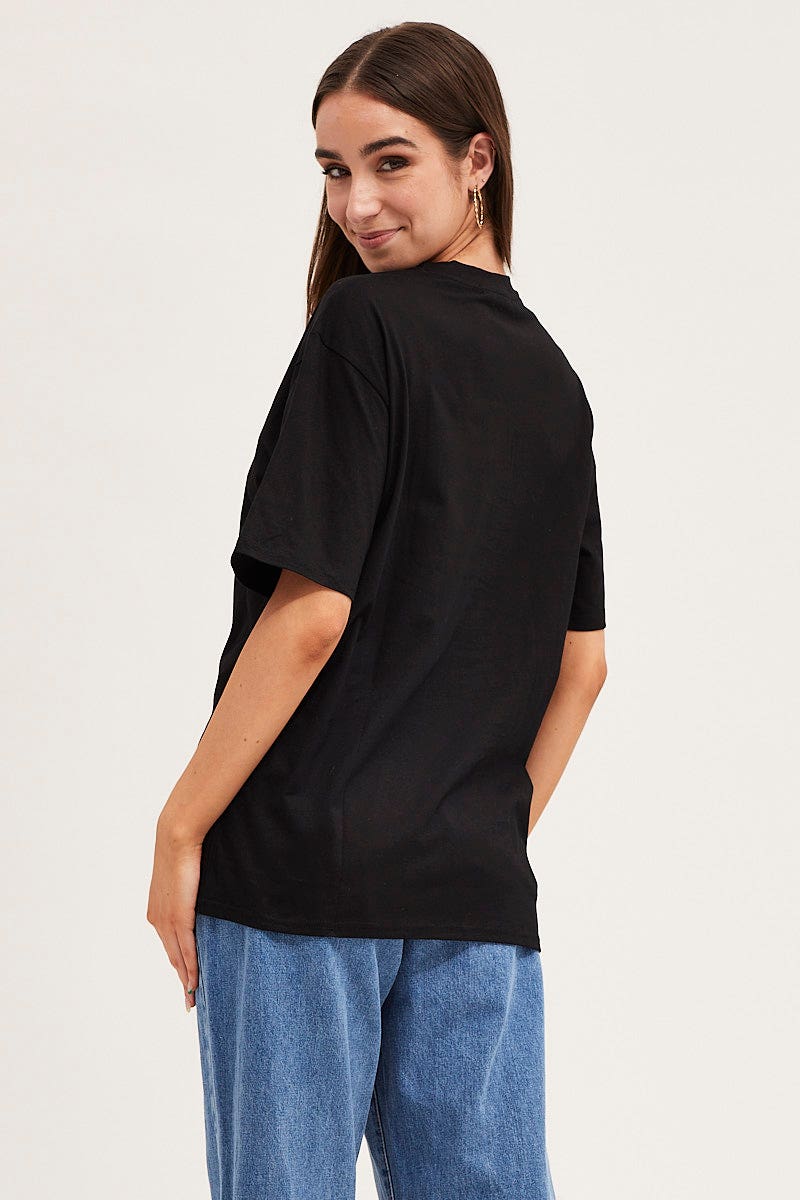 GRAPHIC TEE Black Short Sleeve Embroidered Graphic Tee for Women by Ally