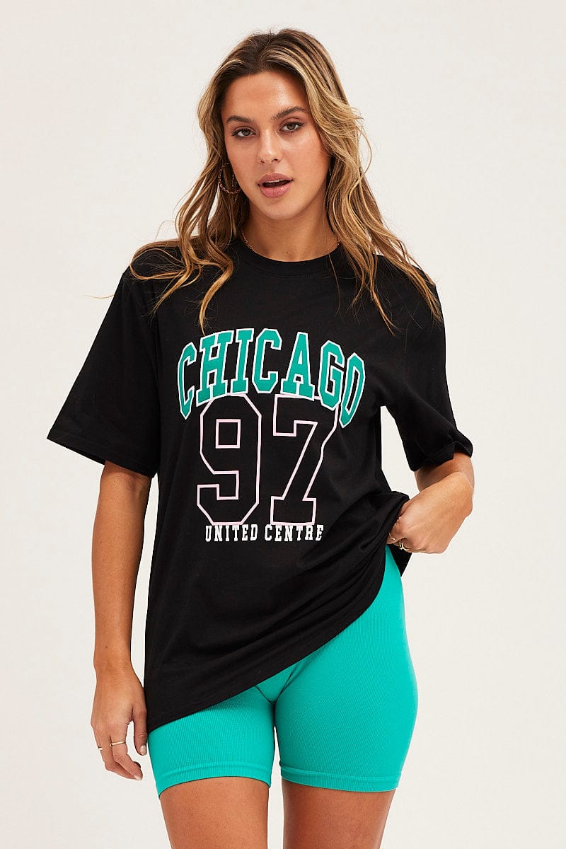 GRAPHIC TEE Black Short Sleeve Embroidered Tee for Women by Ally