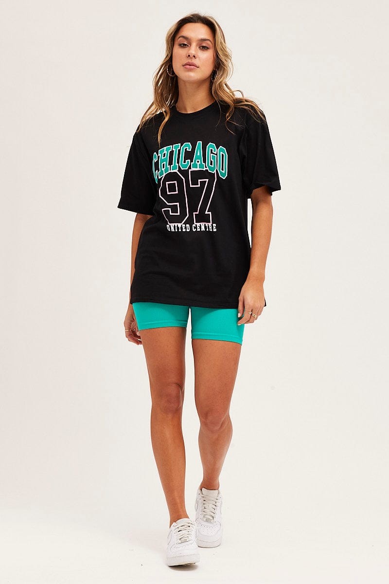 GRAPHIC TEE Black Short Sleeve Embroidered Tee for Women by Ally