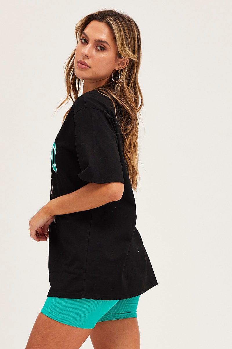 GRAPHIC TEE Black Short Sleeve Embroidered Tee for Women by Ally