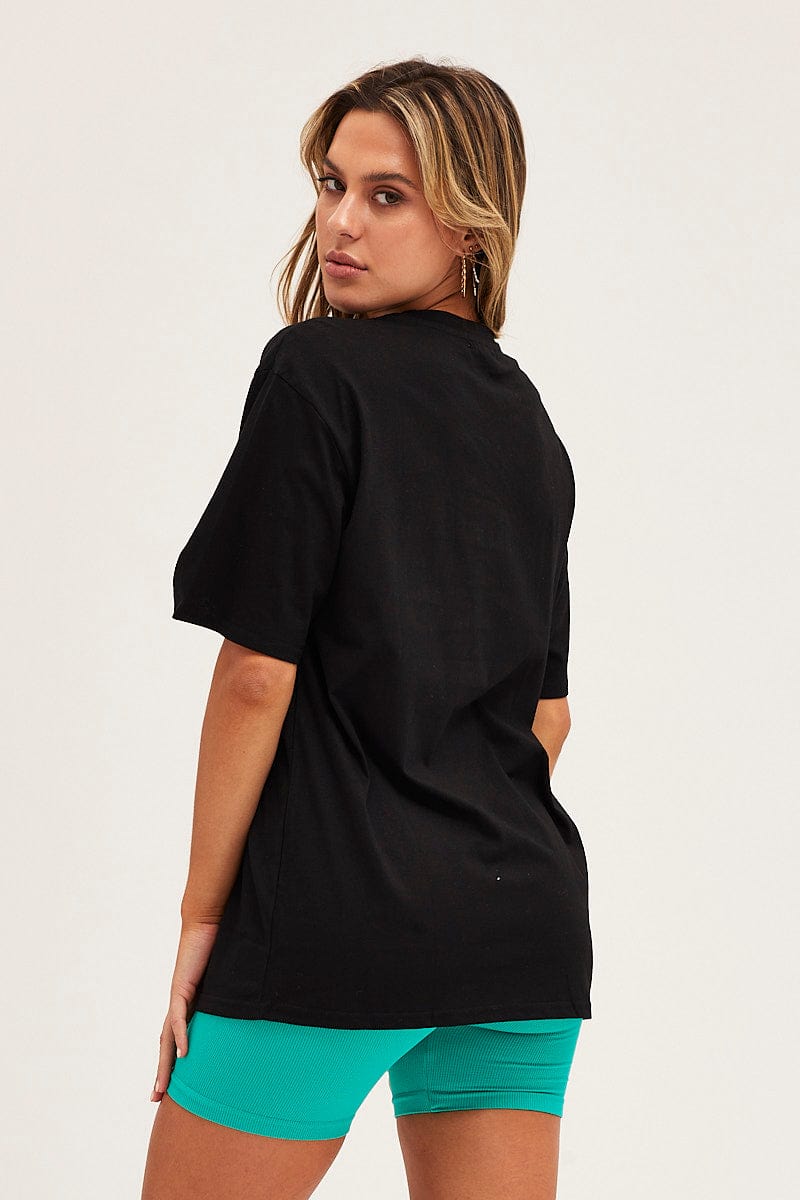 GRAPHIC TEE Black Short Sleeve Embroidered Tee for Women by Ally