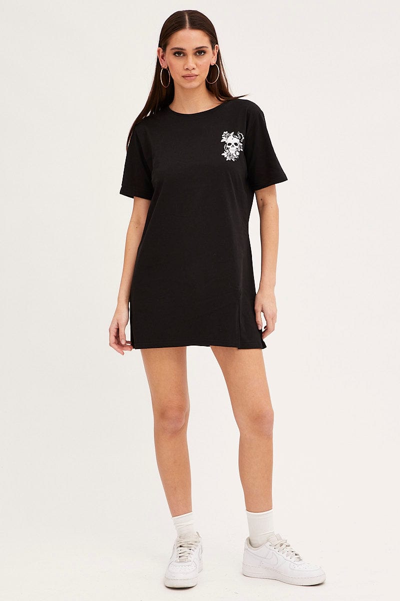 GRAPHIC TEE Black T-Shirt Dress for Women by Ally