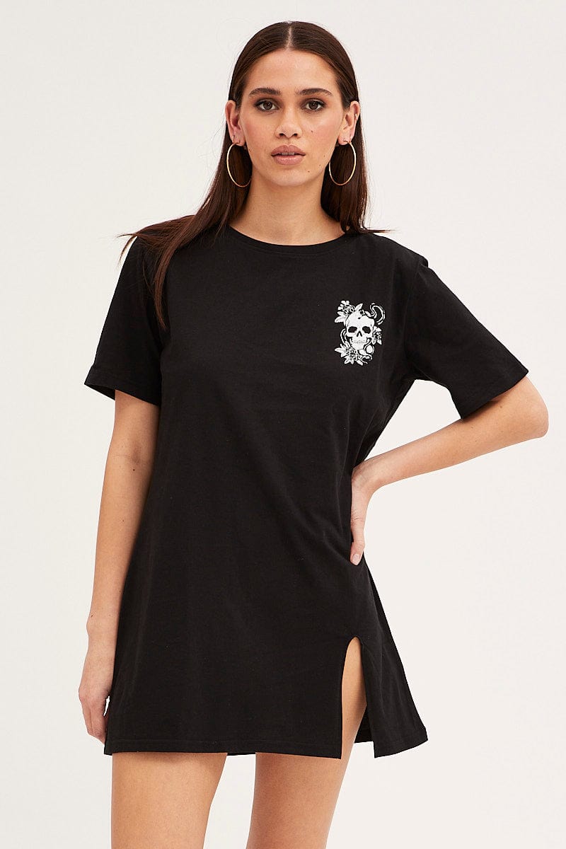GRAPHIC TEE Black T-Shirt Dress for Women by Ally