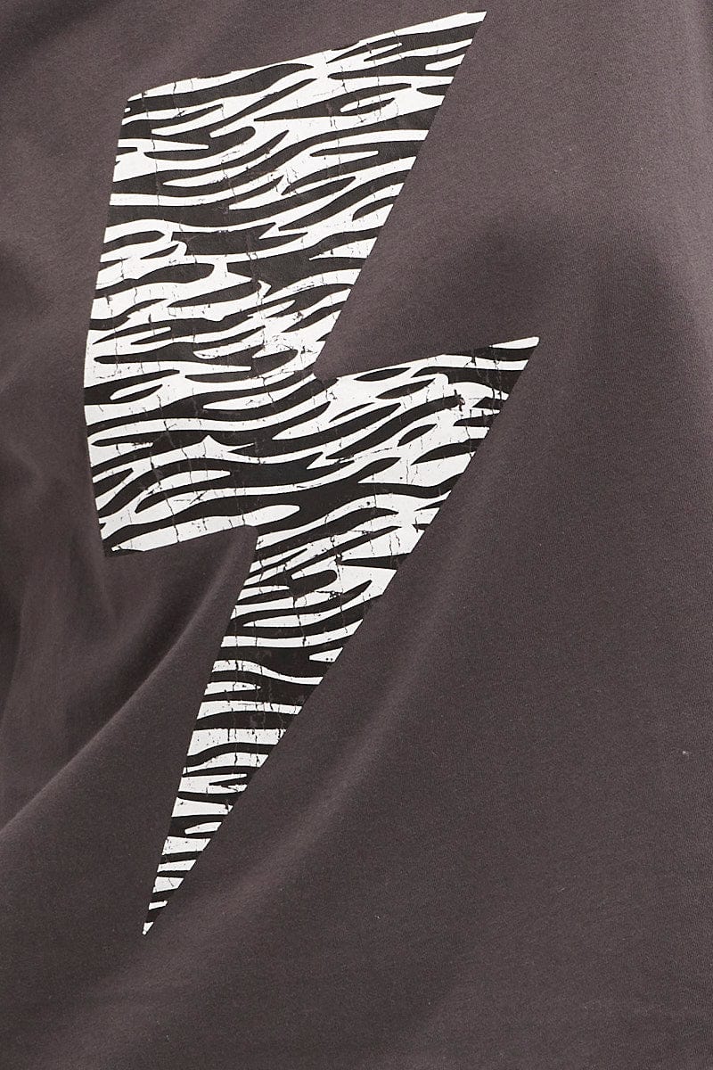 GRAPHIC TEE Black Zebra T Shirt Crew Neck Oversized Cotton for Women by Ally