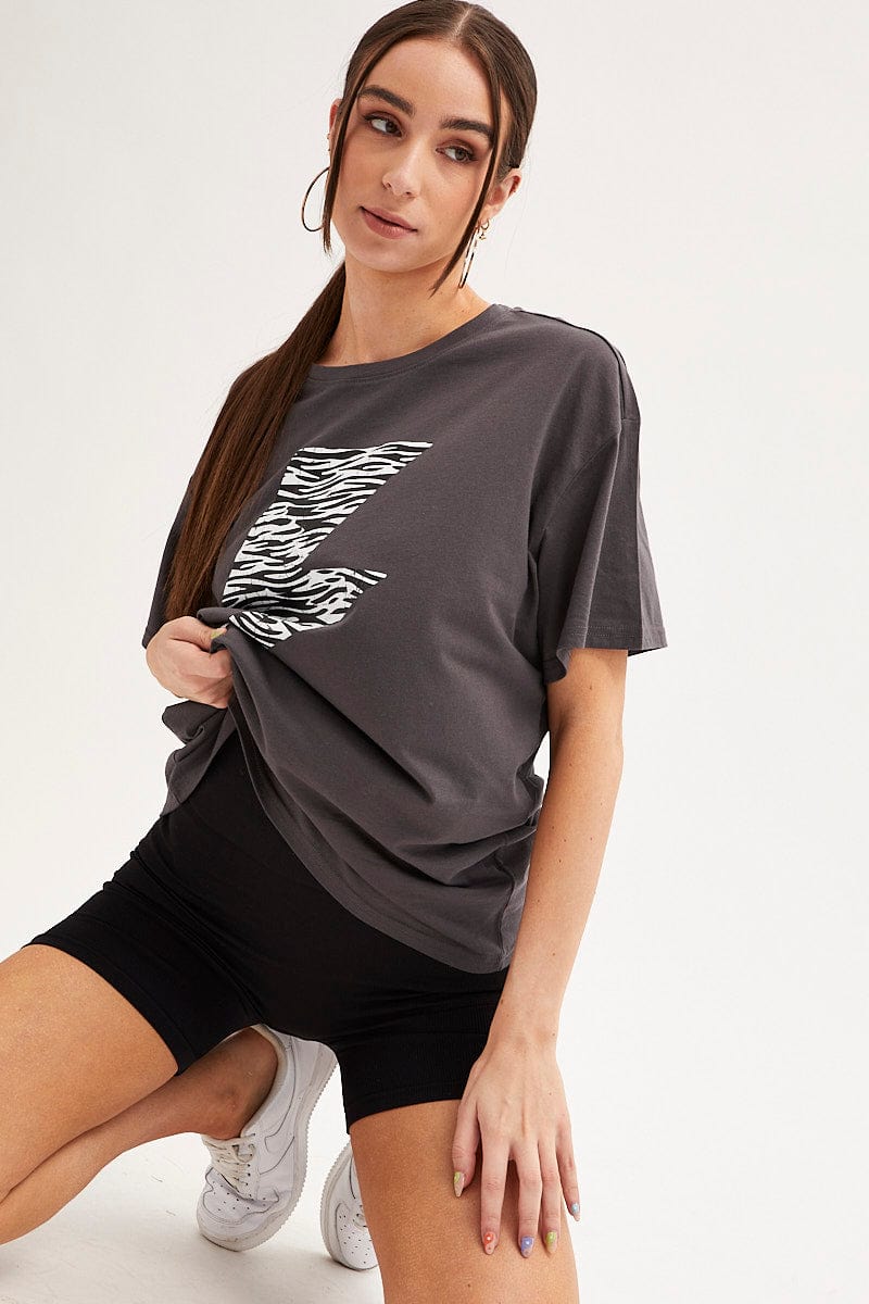 GRAPHIC TEE Black Zebra T Shirt Crew Neck Oversized Cotton for Women by Ally