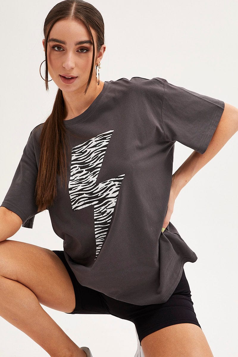 GRAPHIC TEE Black Zebra T Shirt Crew Neck Oversized Cotton for Women by Ally