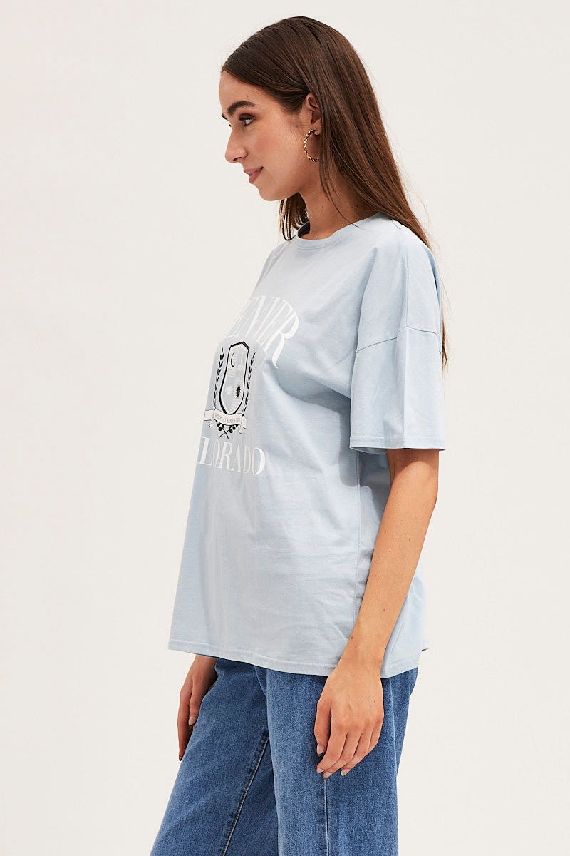 GRAPHIC TEE Blue Graphic T Shirt for Women by Ally