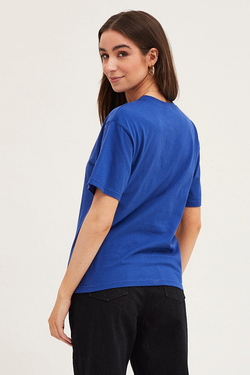 GRAPHIC TEE Blue T Shirt Short Sleeve for Women by Ally