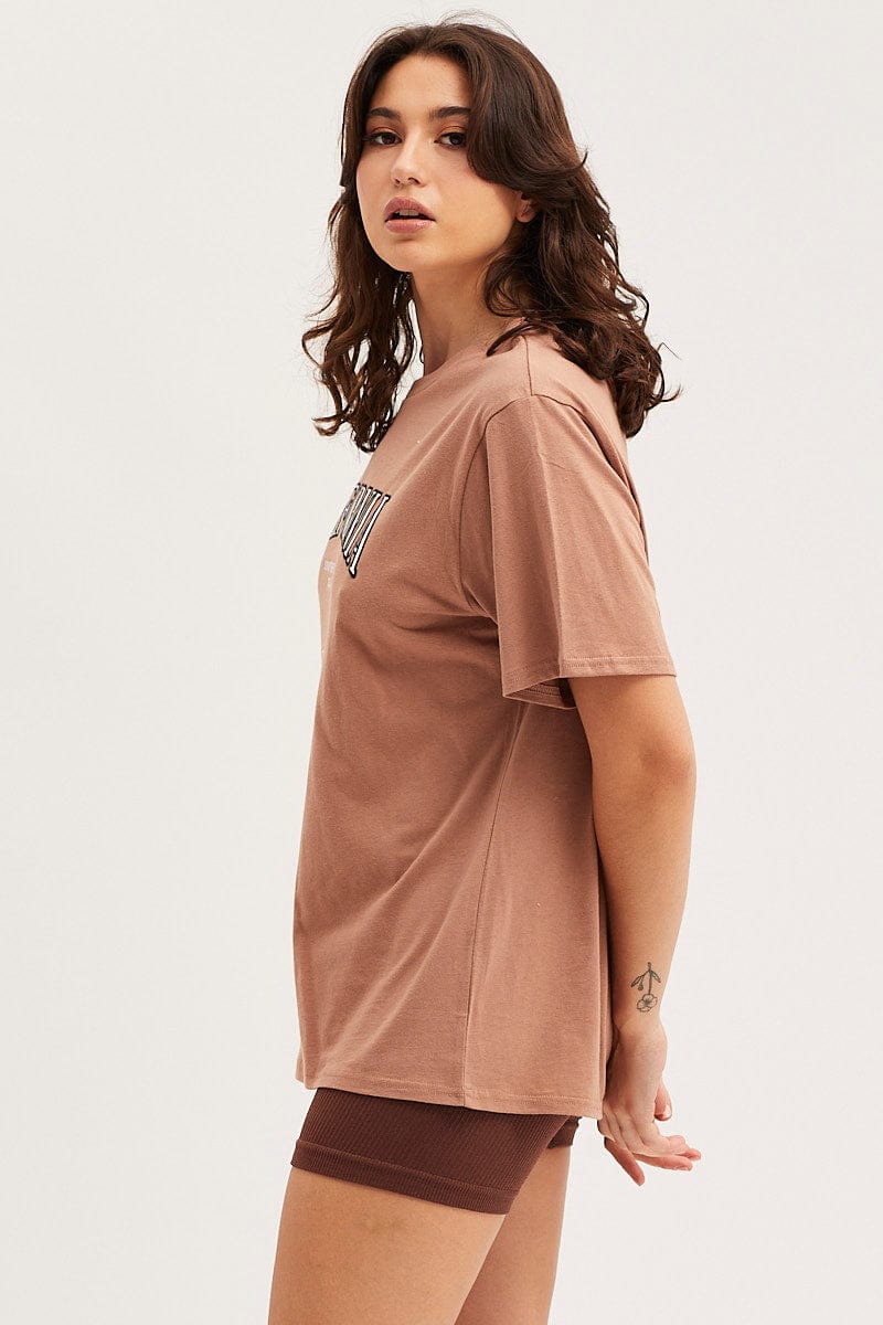 GRAPHIC TEE Brown Graphic T Shirt Embroided for Women by Ally