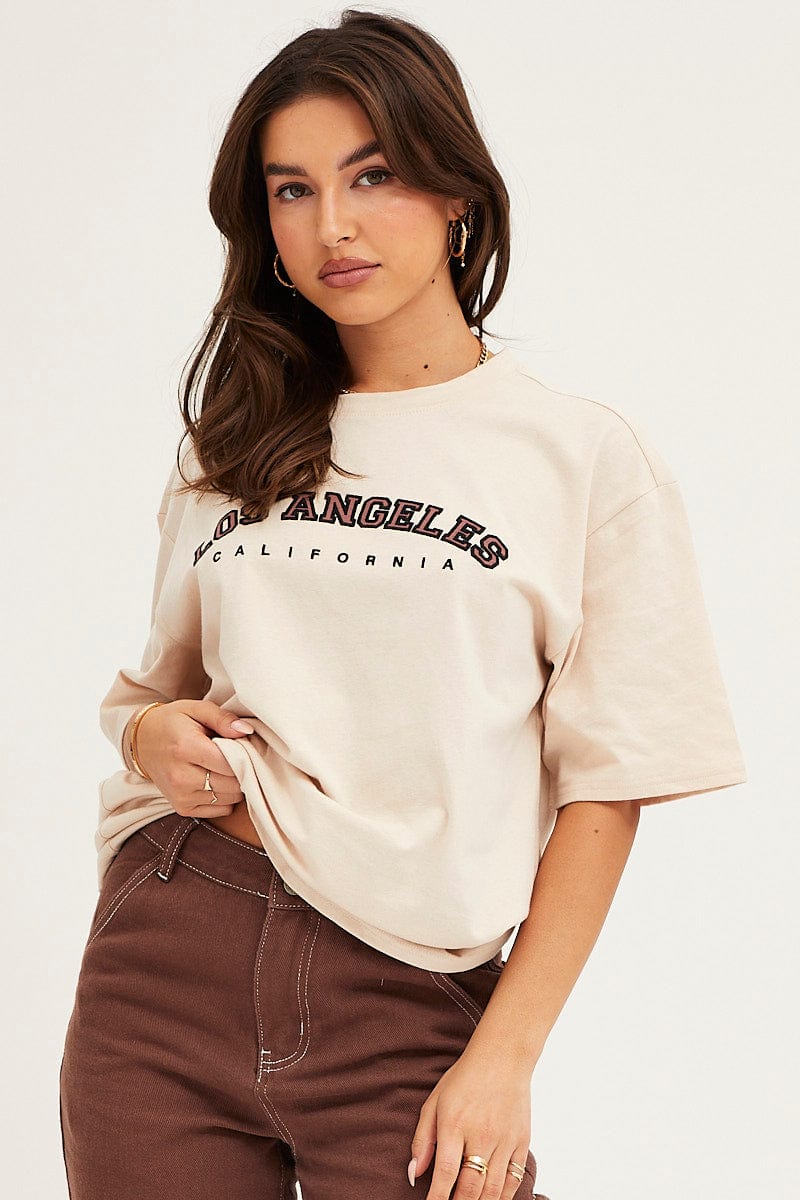 GRAPHIC TEE Camel Graphic T Shirt Crew Neck for Women by Ally