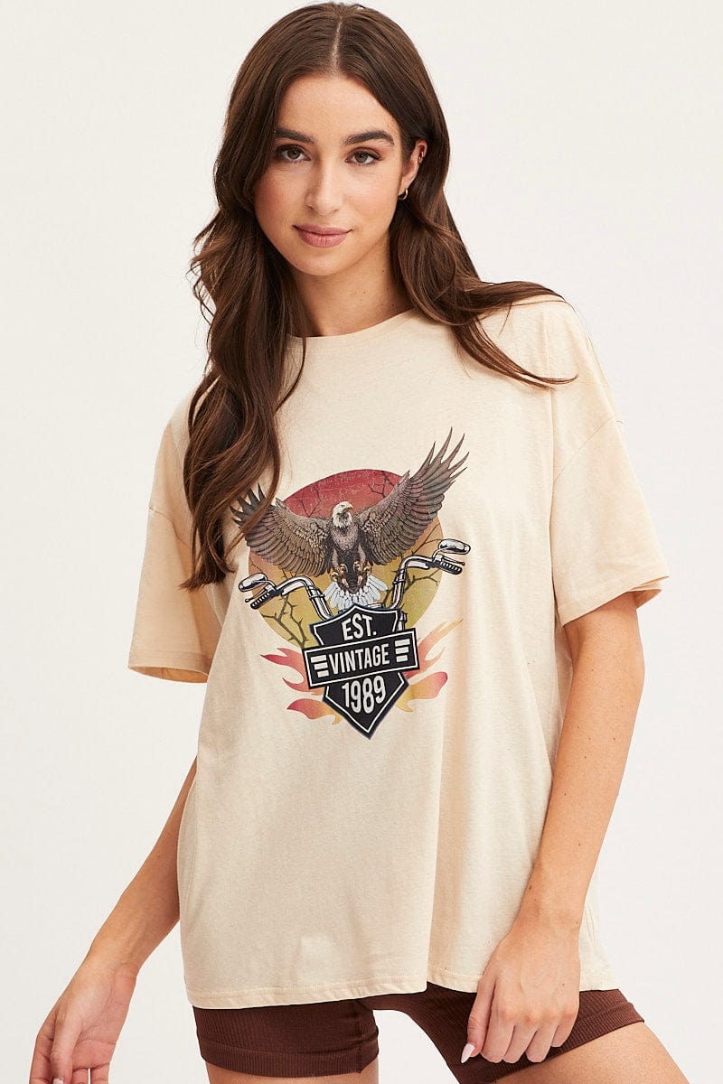 Women’s Beige Graphic T Shirt Short Sleeve | Ally Fashion