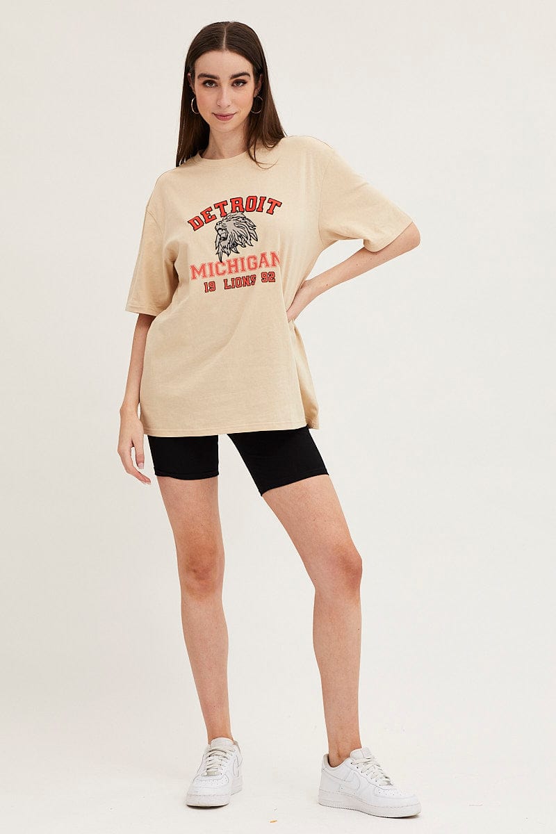 Women's Beige Oversized T Shirt Ally Fashion