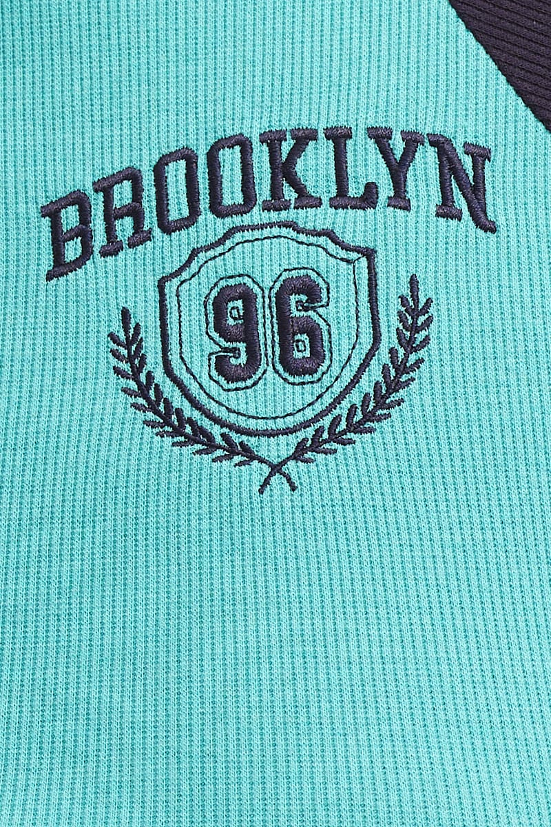 GRAPHIC TEE Green Crop T Shirt Short Sleeve Raglan Brooklyn for Women by Ally