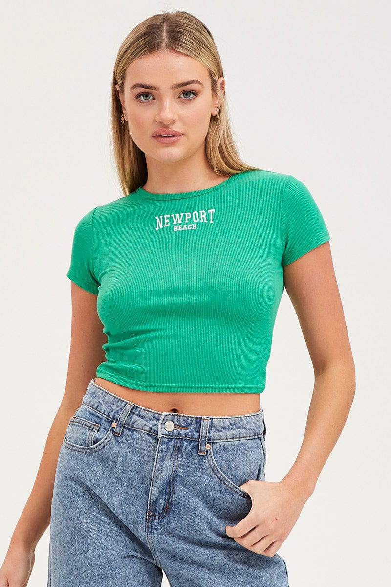 GRAPHIC TEE Green Graphic Top Short Sleeve for Women by Ally