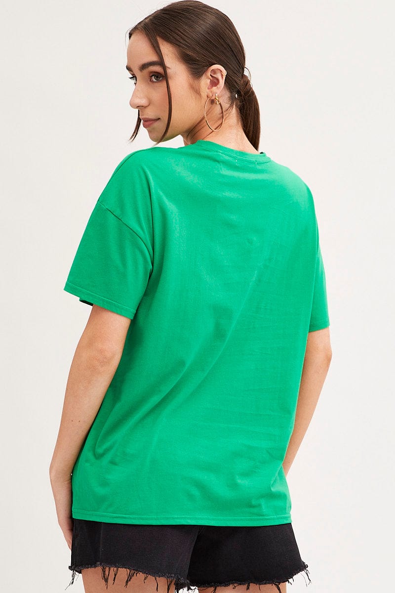 GRAPHIC TEE Green Oversized T-Shirt Embroidered for Women by Ally