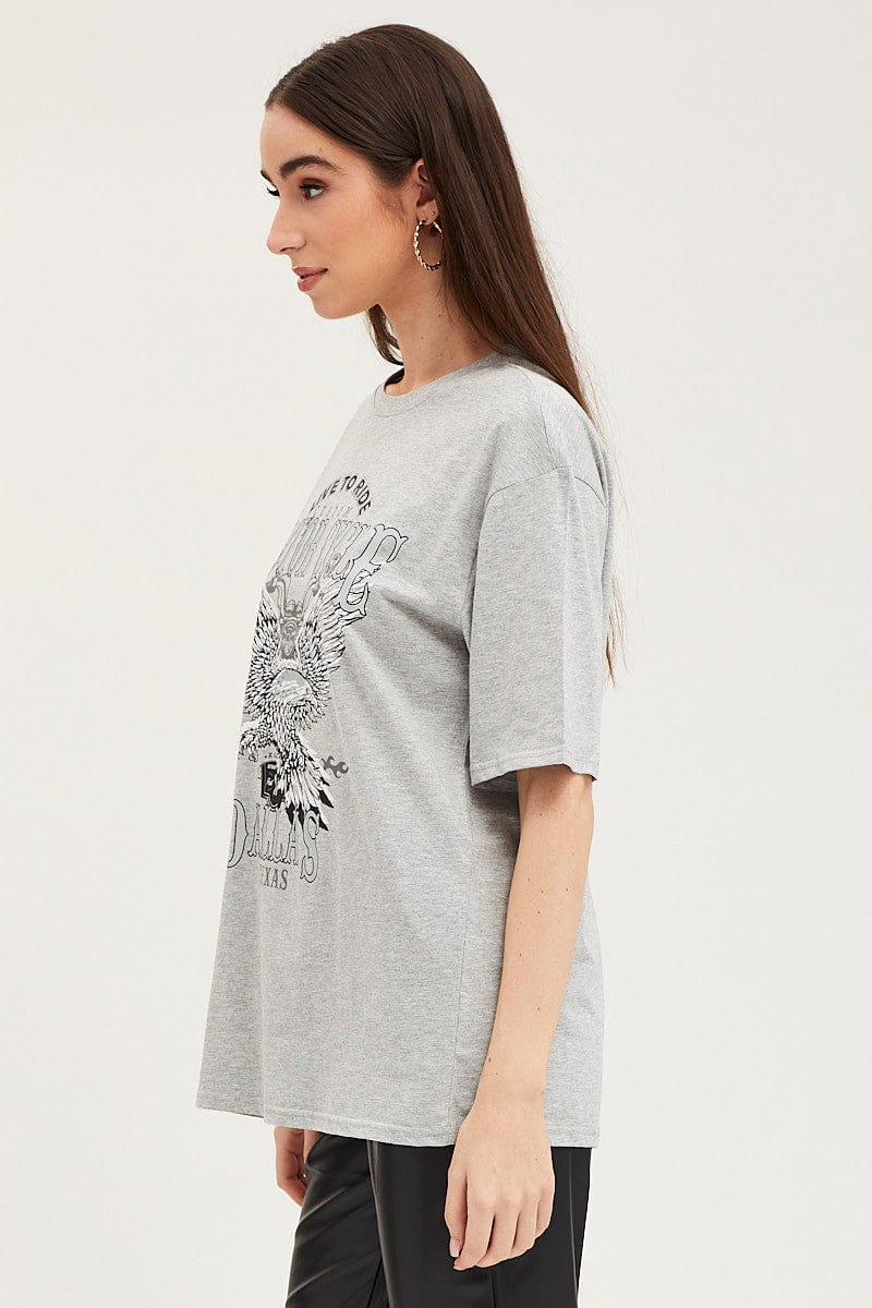GRAPHIC TEE Grey Crew Neck Oversized Tee for Women by Ally