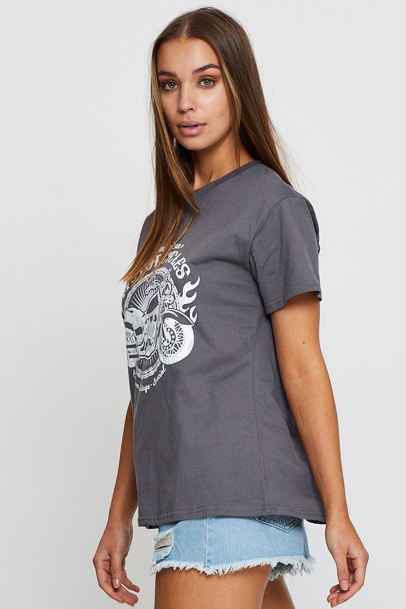 GRAPHIC TEE Grey Graphic T Shirt Short Sleeve for Women by Ally