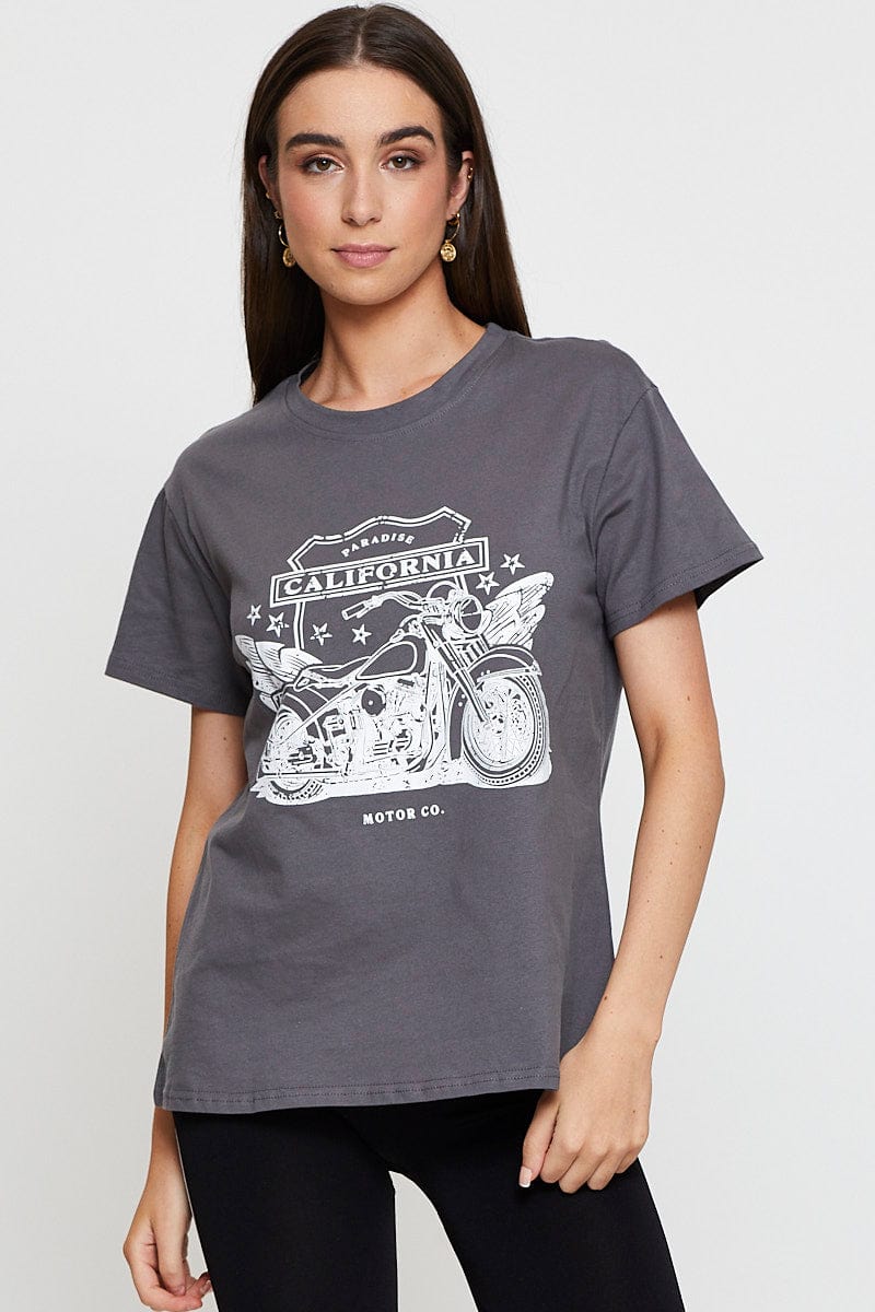 Women’s Grey Graphic T Shirt Short Sleeve | Ally Fashion