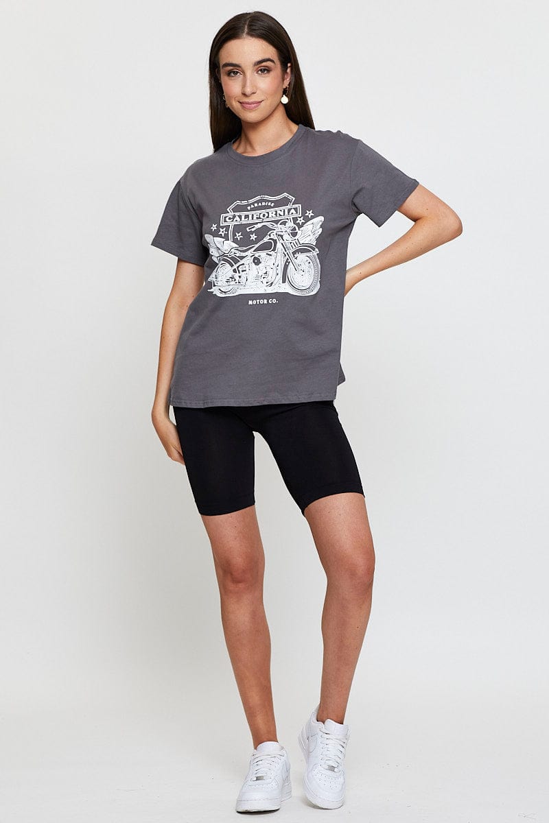 GRAPHIC TEE Grey Graphic T Shirt Short Sleeve for Women by Ally