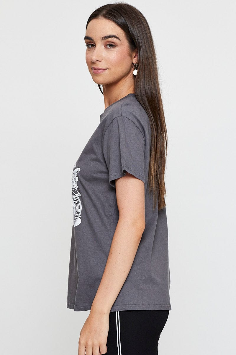 GRAPHIC TEE Grey Graphic T Shirt Short Sleeve for Women by Ally