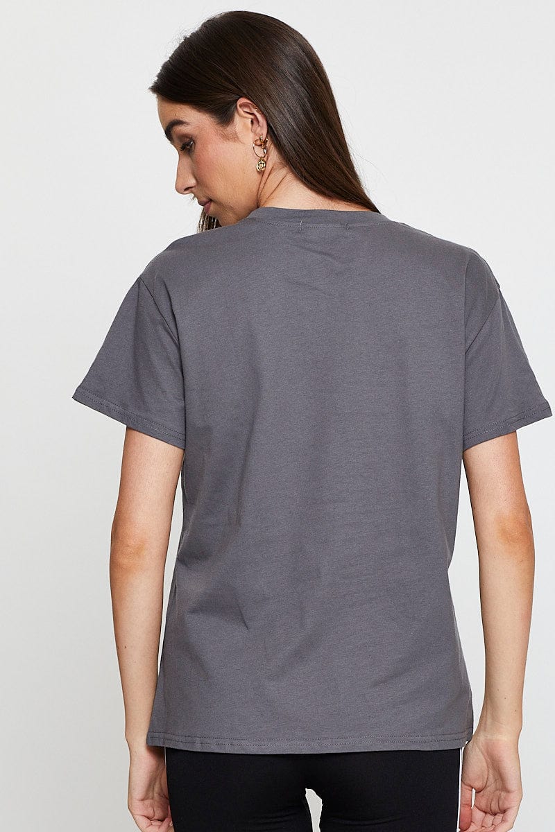 GRAPHIC TEE Grey Graphic T Shirt Short Sleeve for Women by Ally