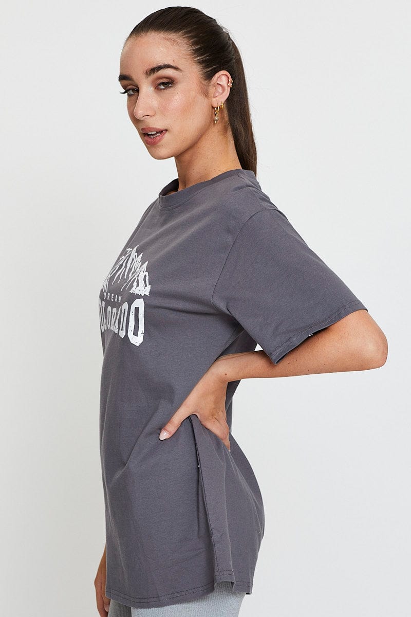 GRAPHIC TEE Grey Graphic T Shirt Short Sleeve for Women by Ally