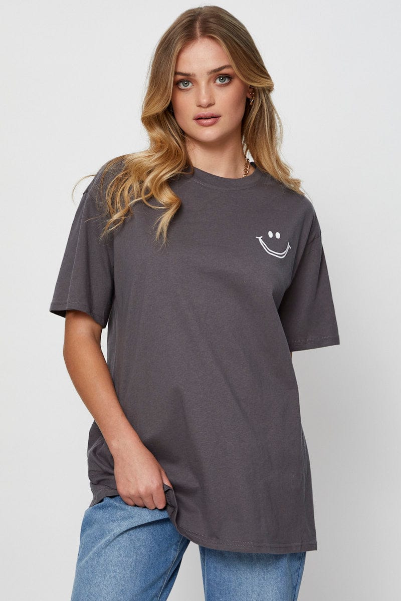 GRAPHIC TEE Grey Graphic T Shirt Short Sleeve for Women by Ally